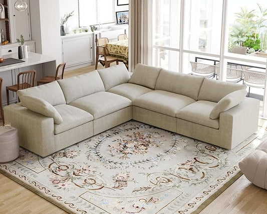 Cloud Modular Sectional Sofa for Livingroom,Large Down Filled Comfort Corner Sectional Sofa Couch Wide Deep Seat Convertible Couches for Office Apartment,V Shaped,Khaki