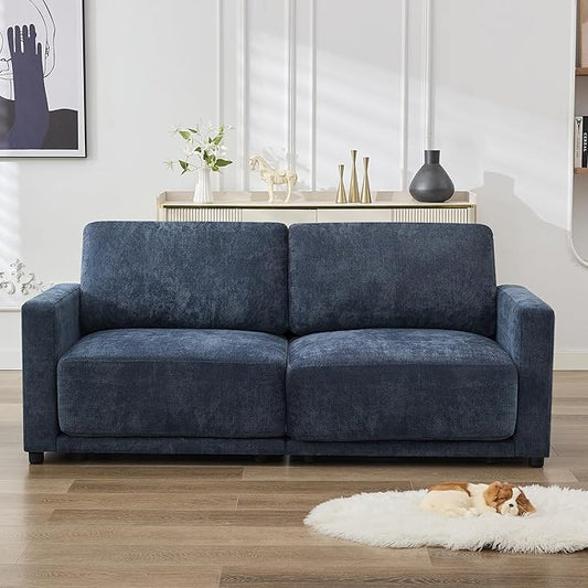 77.4" Chenille Modular Loveseat Oversized Upholstered 2 Seater Sectional Sofa with Thickened Cushions, Easy Assembly, Modern Comfy Love Seat Couch for Living Room, Blue