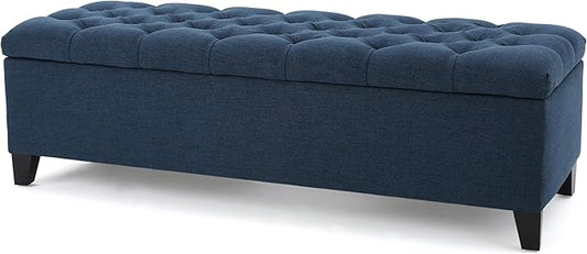 Christopher Knight Home Ottilie Fabric Storage Ottoman, Dark Blue, 17.75"D x 51.5"W x 15.75"H