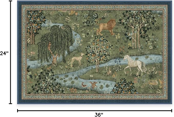 RUGGABLE x Morris & Co Washable Area Rug – Owl & Willow Green 2x3, Stain-Resistant, Non-Slip – Small Machine Washable Rugs for Living Room, Bedroom, Hallway, Entryway & Bathroom–with Standard Pad