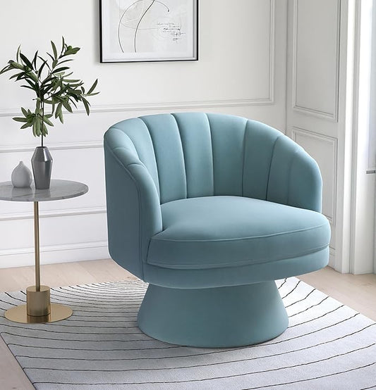 Swivel Accent Chair,Upholstered Velvet 360° Swivel Barrel Chair for Living Room Overstuffed Bouncle Reading Chair Round Armchair for Bedroom,Vanity,Office (Blue)