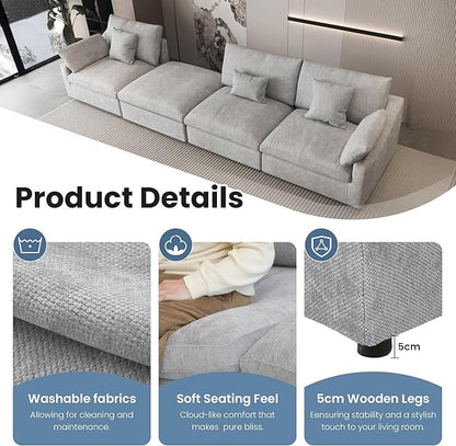 Oversized Modular Sectional Sofa,154inch Cloud Couch Deep Seat Sofa Cushion Covers Removable,LShaped Linen Sectional Couches for Living Room (7 Seater-Gray)