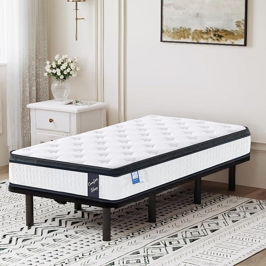 FLEXISPOT Adjustable Bed Frame Base Twin XL+12-inch Certipur-US Hybrid Mattress with Individual Pocket Spring, Quick Assembly, Massage, Zero Clearance, Whisper Quiet Durable Motor, Zero Gravity