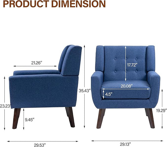 Accent Chair, Modern Fabric Armchair for Living Room, Comfy Upholstered Arm Chair Tufted for Indoor Bedroom Office Room (Blue)