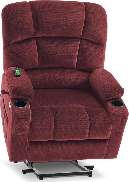 MCombo Oversized Dual Motor Power Lift Recliner Chair Sofa with Massage and Heat for Big Elderly People, Infinite Position, USB Ports, Fabric R7688 (Burgundy, Large-Oversize)