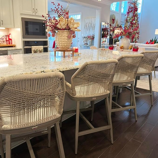 PURPLE LEAF 4 Pieces Bar Stools Patio Modern Rattan Barstools Aluminum Woven Tall Bar Chairs with Cushions for Outdoor Kitchen Island Garden
