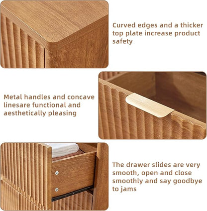 LEYAOYAO Fluted 6 Drawers Dresser, 48" Wide Modern Chest of Drawers with Woodgrain Top, Curved Profile Design, Dresser TV Stand, Wood Drawer Organizer for Bedroom, Living Room, Hallway,Brown