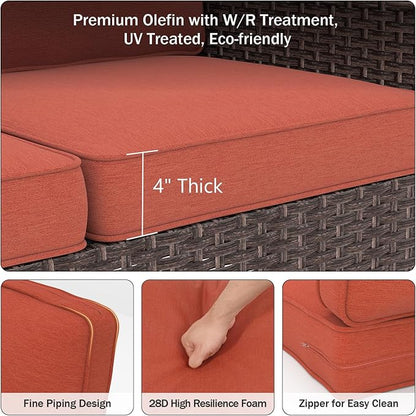 Outdoor Chair Cushions 23" x 24" x 4", Patio Deep Seat Replacement Cushions Set with Zippered Removable Cover, Weather-Resistant Olefin Fabric for Garden Chair Sofa Couch, Set of 5, Red