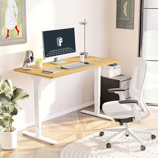 FLEXISPOT E6 3-Stage Dual Motor Electric Standing Desk 48 x 30 Sit Stand Up Desk, Holds 220 lbs, Adjustable Height w/Memory Presets, One-Piece Maple Desktop & White Frame, Ships in 2 Boxes