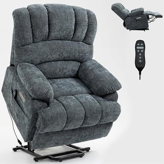 Power Lift Recliner Chair for Elderly with Heat Function, 8 Node Massage with 3 Selectable Modes, Oversized Electric Lift Recliner Single Sofa for Living Room with USB, Blue-Grey