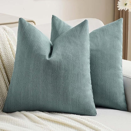 FUTEI Grey Blue Chenille Decorative Throw Pillow Covers 16x16 Inch Set of 2,Soft Cozy Striped Geometric Patterns Cushion Case,Modern Home Decor for Couch Bed Living Room