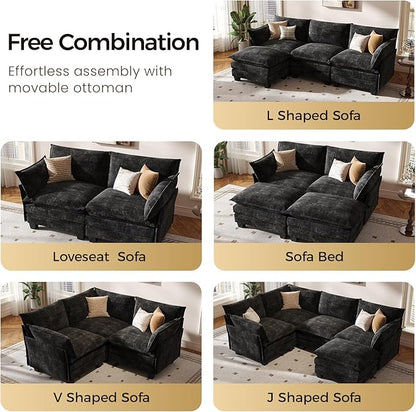 KKL Modular Sectional Sofa, Loveseat 2 Seater Cloud Couch, Chenille Modern Sectional Couches for Living Room, Apartment