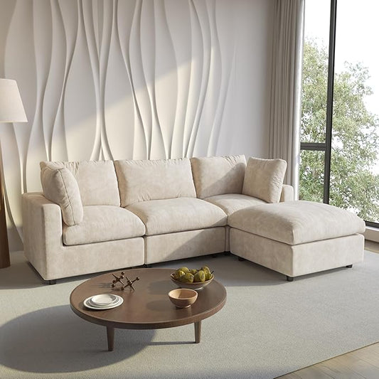 Cloud Sectional Couches for Living Room,100.5" Convertible L Shaped Couch with Ottoman, 4 Seater Modular Sectional Sofa,Deep Seater Furniture Sets,Khkai