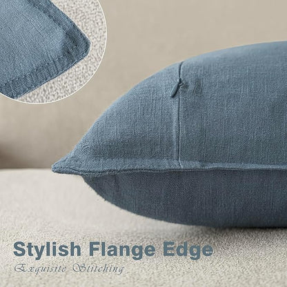 Foindtower Set of 2, Decorative Linen Soild Throw Pillow Covers Soft Accent Euro Cushion Case Boho Farmhouse Neutral Pillowcase for Couch Sofa Bedroom Living Room Home Decor 18 x 18 Inch Misty Blue