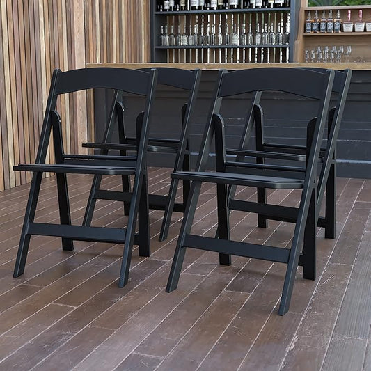Flash Furniture Hercules Series Folding Chairs for Weddings and Formal Events, Stackable Commercial Event Seats with 1,000-lb. Static Weight Capacity, Set of 4, Black