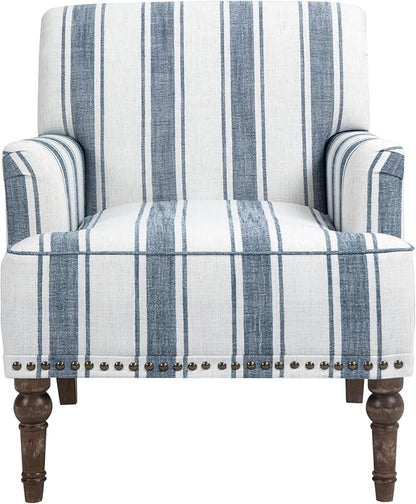 UIXE Stripe Accent Chairs Set of 2, Living Room Arm Chair Modern Nailhead Trim Club Armchair, Comfy Upholstered Sofa Lounge Seat Reading Seat Bedroom Side Seating for Home Office, Dark Blue