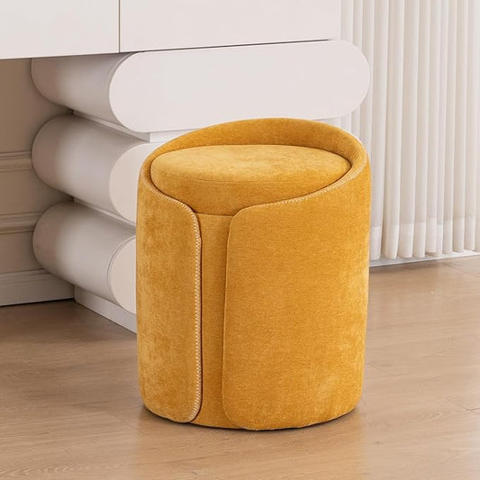 Swivel Vanity Stool with Gold Base Comfy Vanity Chair Modern Round Stool for Makeup Vanity Ottoman Foot Rest for Bedroom livingroom, Yellow