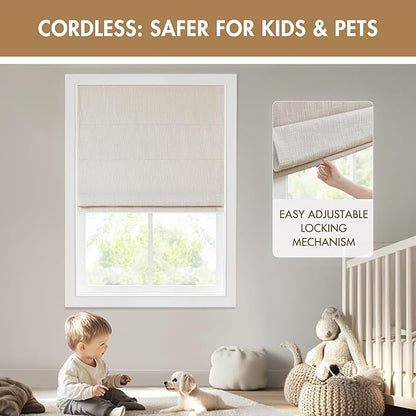 Madison Park Cordless Roman Shades, Total Blackout Window Blind Privacy Window Shades, Thermal Insulated Cordless Window Treatment for Bedroom, Living Room, Quincy, Single Panel 31" W X 64" H Linen