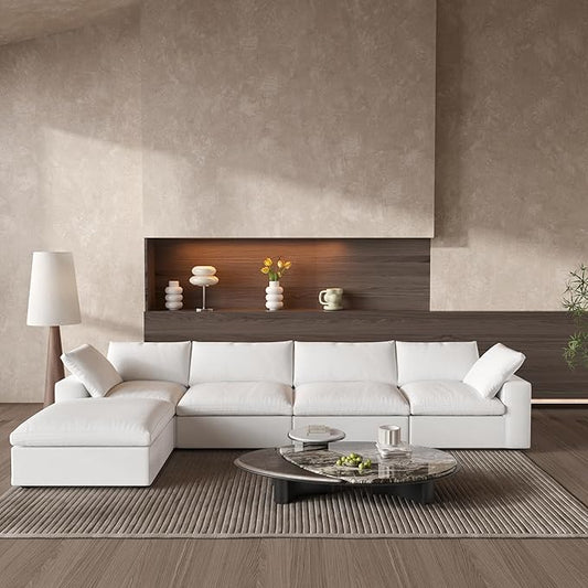 Cloud Couch Modular Sectional Sofa with Storage Ottoman,160.6" L Shaped Couch for Living Room,Down Filled 5 Seater White Convertible Sectional Sofas,Covers Washable&Replaceable