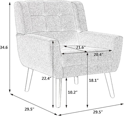 Dolonm Midcentury Modern Accent Chair with Arms, Upholstered Fabric Reading Side Chair Tufted Back Decorative Wingback Chair for Living Room Bedroom (Light Grey)
