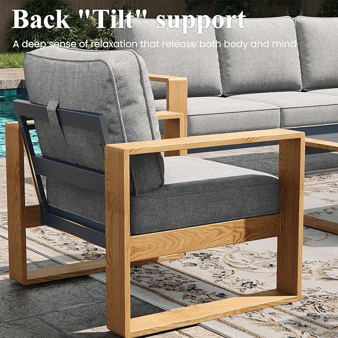 LayinSun Aluminum Patio Furniture Set 3 Seat Sofa, Oversized Seat with Hight Back, Outdoor Conversation Sets for Porch, Balcony, Deck