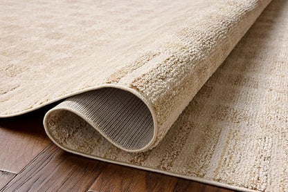 Loloi Chris Loves Julia Calvin Collection CLV-03 Bone/Natural 7'-10" x 7'-10" Round Area Rug Checkered Neutral Soft Living Room Bedroom Carpet