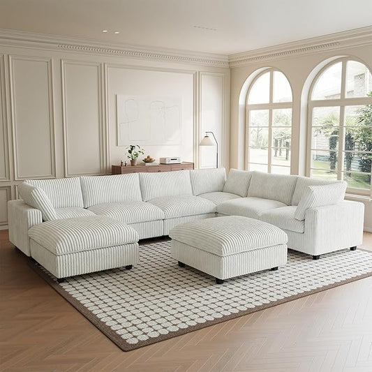 Cloud Modular Sectional Sofa Couch, 8 Seater Oversized Couch, 157.4" U-Shaped Convertible Couches with 2 Ottomans, Deep Sofa Couches for Living Room, Washable & Replaceable Covers, Beige