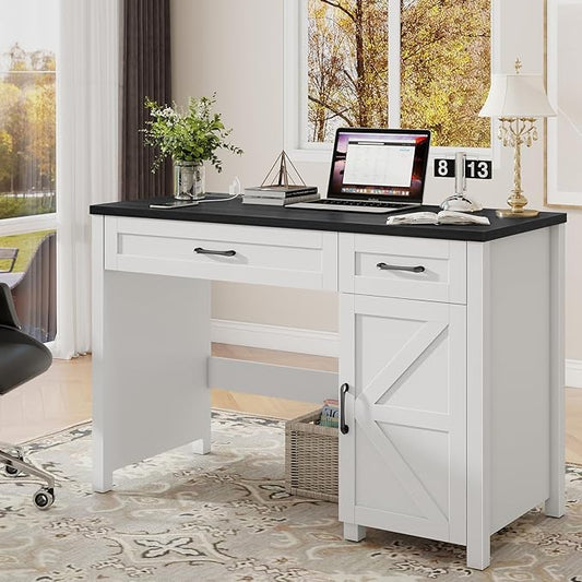 Farmhouse 47" Executive Desk, Computer Desk with Drawers and Storage Cabinet, Workstation for Home Office and Study.(Black)
