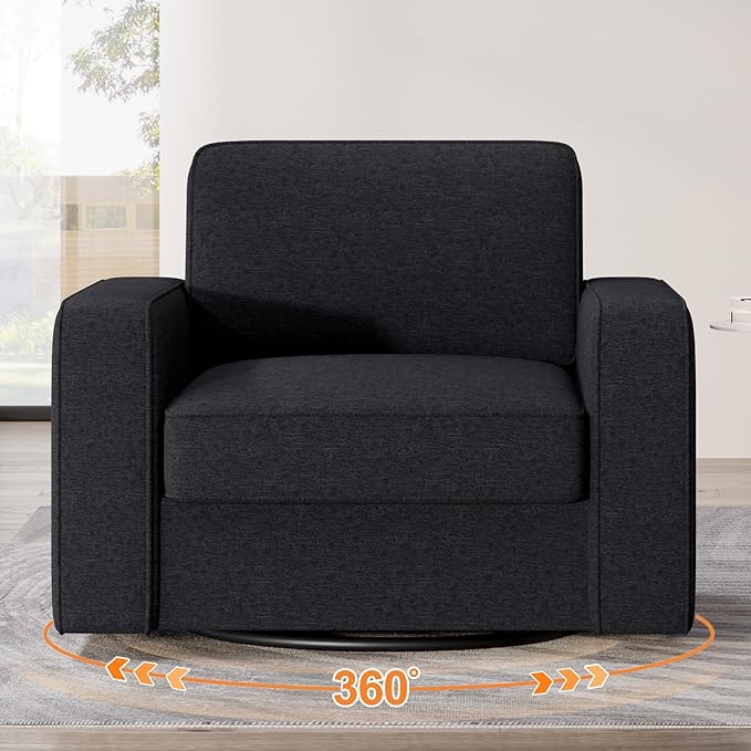 Swivel Accent Sofa Chair Set of 4, Modern Comfy Oversized Upholstered Cushion Back Armchair in Linen 1pcs for Living Room, Bedroom, Reading Room(Black)