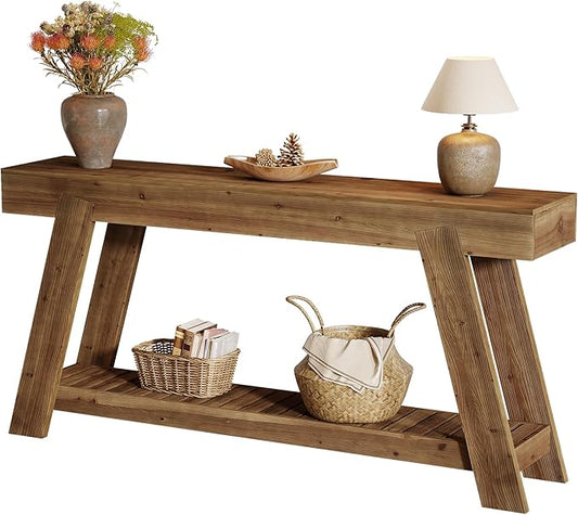 Tribesigns 62.9-Inch Solid Wood Console Table for Entryway, Long Narrow Sofa Couch Table with Storage for Living Room Hallway