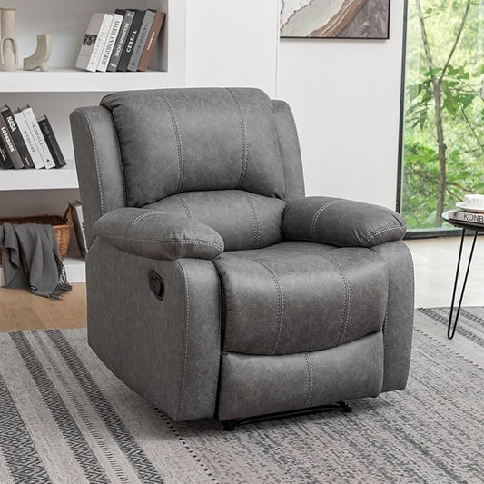 Manual Recliner Chair for Adults, Reclining Chairs, Breathable Leather Single Sofa with Adjustable Backrest, Modern Push Back Wingback Lounge Armchair for Living Room (Dimgray)
