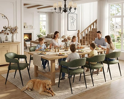 HNY Modern Dining Room Arm Chairs Set of 6, Green Retro Faux Leather Upholstered Barrel Dining Chairs with Arms Mid-Century Accent Chair with Metal Legs, Open-Back Kitchen Side Chairs for Living Room
