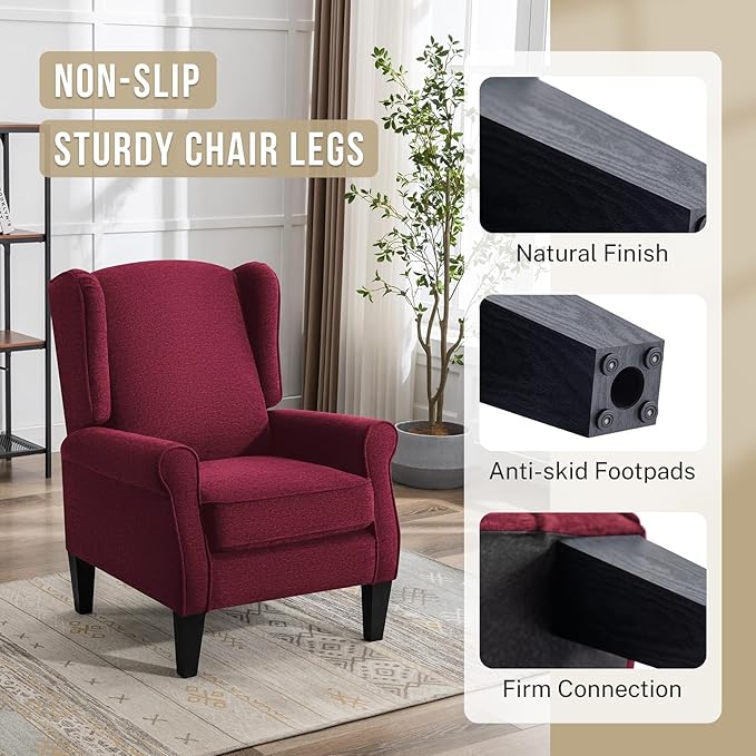 Accent Chair Set of 4, Modern Living Room Chairs with Wingback, Comfy Upholstered High Back Single Sofa for Bedroom, Mid-Century Reading Armchair Sillas para Sala
