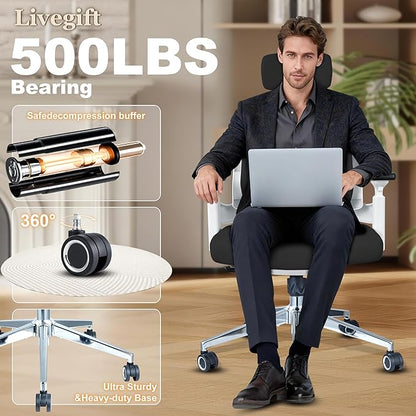 Ergonomic Office Chair Big and Tall Desk Chair, Dual-backrest Computer Chair with 6D Adjustable Arms and Lumbar Support, 500lbs Extra Wide Seat, for Home & Office Use,Black