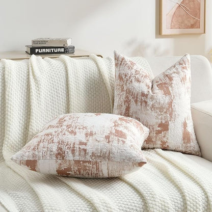 FUTEI Rust White Decorative Throw Pillow Covers 16x16 Inch Set of 2,Soft Faux Cashmere Jacquard - Textured & Cozy Cushion Case,Modern Home Decor for Couch Bed Living Room