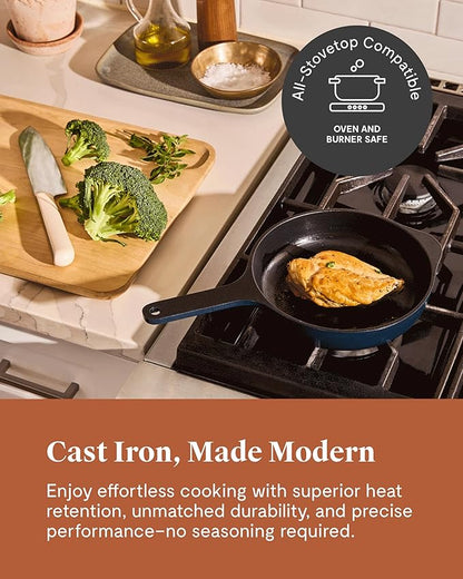 Caraway Cast Iron Skillet - 8” Enameled Cast Iron Pan With 3 Layer Enamel Coating - No Seasoning Required - Compatible With All Stovetops - Free From Forever Chemicals - Rust