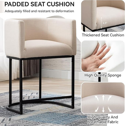 Contemporary Cream Linen Bar Stool, 24" Upholstered Fabric Counter Height Barstool Kitchen Counter Island Stool with Screwed Together Black Metal Base