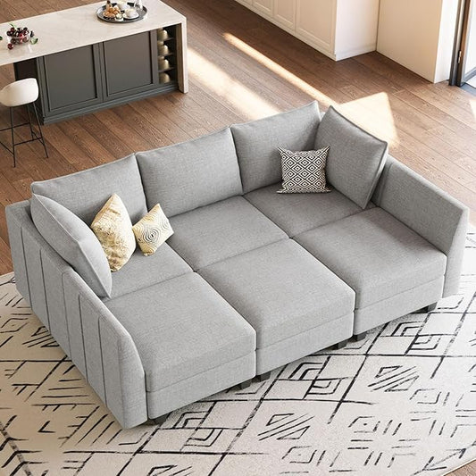Belffin Modular Sectional Sofa Chenille Sleeper Sectional Couch with Storage Modular Sofa Bed for Living Room, 6 Seats, Light Grey