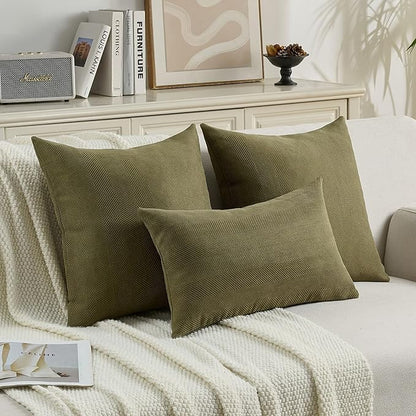 FUTEI Olive Green Chenille Throw Pillow Covers 18x18 Inch Set of 2,Soft Wide Chevron Textured Cushion Case,Farmhouse Home Decor for Couch Bed Living Room