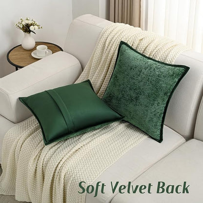 FUTEI Christmas Dark Green Chenille Throw Pillow Covers 26x26 Inch Set of 2,Soft Cozy Bound Edge Design Euro Pillow Sham,Home Decor for Couch Bed Living Room