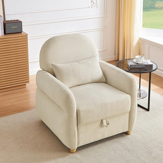 Modern Accent Chairs for Living Room, Comfy Chenille Armchairs with Storage, Single Reading Chairs for Bedroom, Study Room, Apartment, Tool Free Assembly, Beige