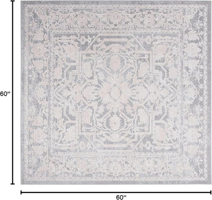 SAFAVIEH Area Rug 5' Square - Reflection Collection - Light Grey & Cream, Non-Shedding & Easy Cleaning, Ideal for Living Room, Bedroom (RFT665C)