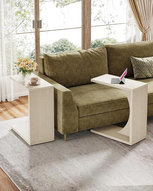 Tribesigns C-Shaped End Table for Couch, Sofa Side Table, C Table for Small Space, Living Room, Bedroom (2, Beige)