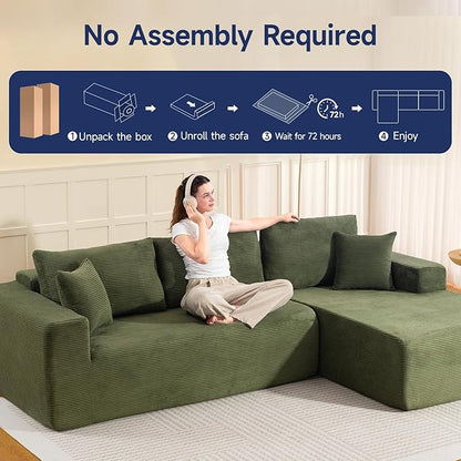2025 New 108" Cloud Couch Sectional, Modular Sectional Sofa with L-Shaped Chaise, Deep Seat Sectional Modular Couch for Living Room, No Assembly Required (Green, Right Facing Chaise)