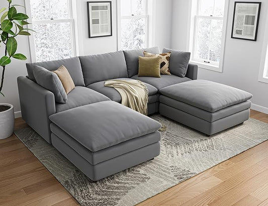 Sectional Couches for Living Room U Shaped Cloud Couch with Ottoman Deep Plush 5 Seats Sofa Modern Sofa for Apartment