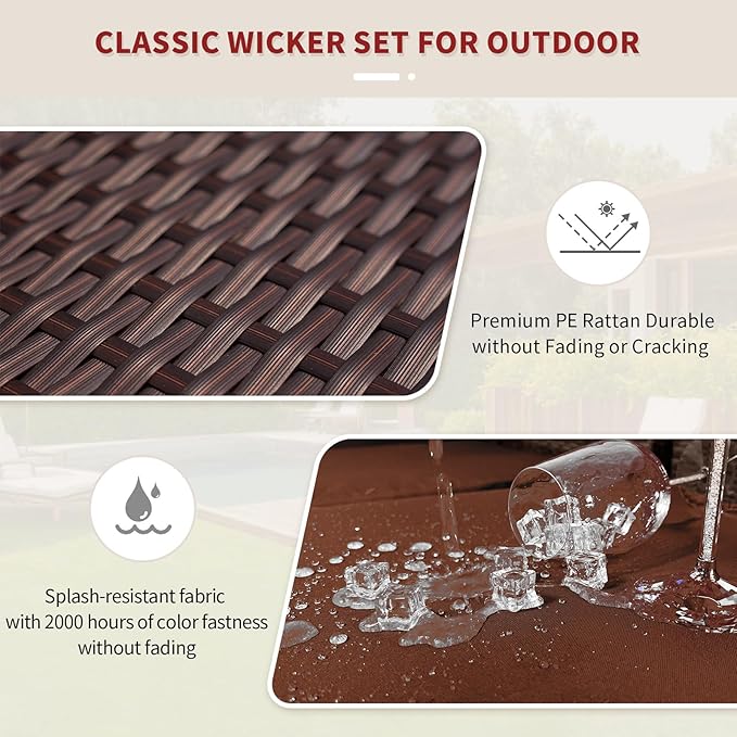 NICESOUL 29.3'' High Back Wicker Patio Furniture Set for 8 Person, Extra Big Outdoor Modular Sectional with Ottoman, Deep Seated Relax Conversation Sets for Backyard Deck, Brown and Red