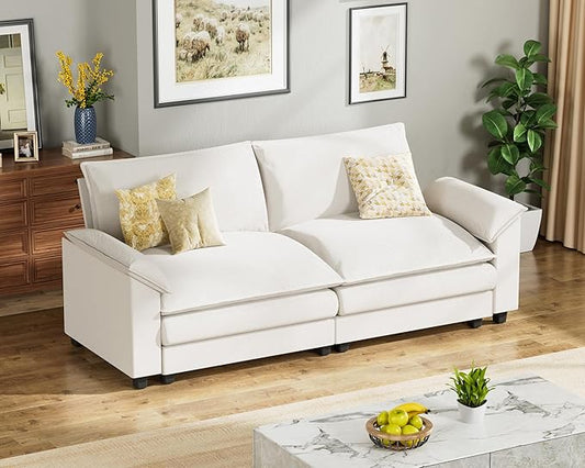 Homall 80" Modular Sectional Sofa, Loveseat Sofa Couch with Double-Layer Cushion, DIY Combination Chenille Deep 2-Seat Cloud Couch for Living Room, Apartment (White, Loveseat Sofa)