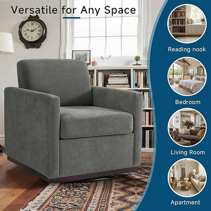 Pia Ricco Plush Swivel Barrel Chair Set of 2 - Mid-Century Modern Accent Armchairs in Soft Chenille for Living Room & Cozy Reading Nook, Dark Gray