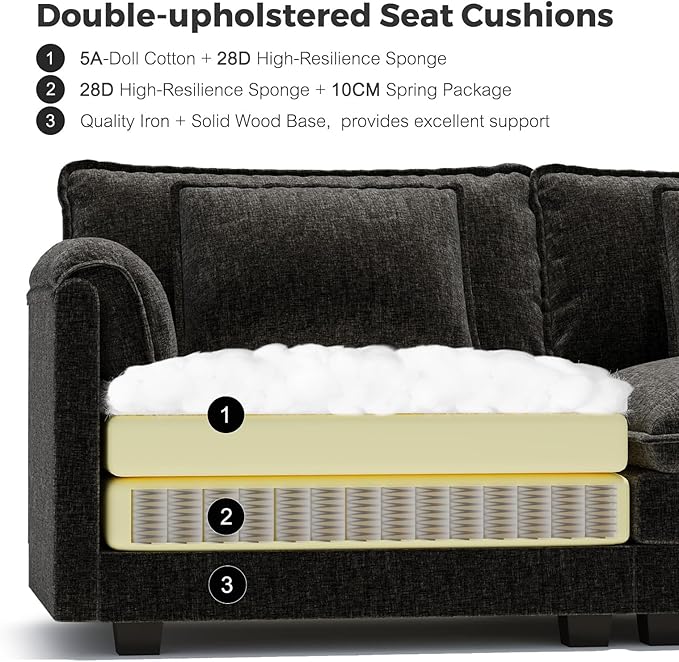 ELUCHANG Oversized 153" Modular Sectional Sofa, Comfy Deep Seat Cloud Couch, Sleeper Sofa Bed, 8 Seat Modern Couch with Removable Cover for Living Room, Apartment, DIY Combination, Chenille Black