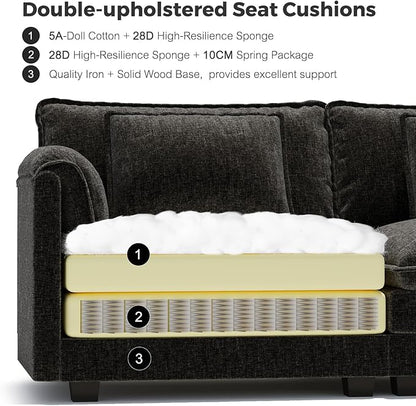 ELUCHANG 116" Luxury Modular Sectional Sofa, Comfy Deep Seat Cloud Couch, Sleeper Sofa Bed, 6 Seat Modern Couch with Removable Cover for Living Room, Apartment, DIY Combination, Chenille Black
